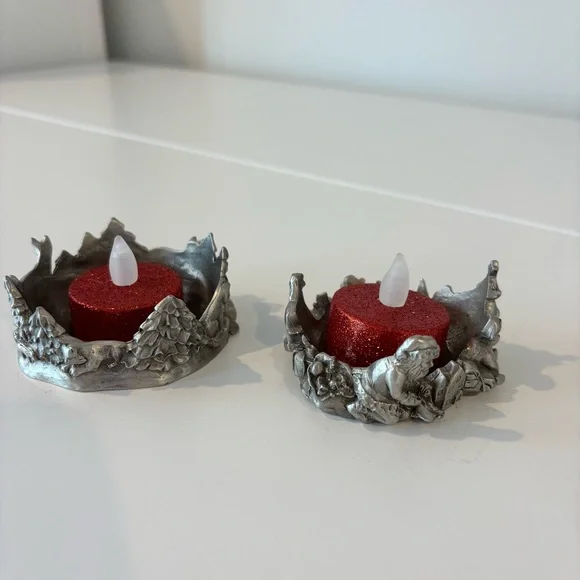 Vintage pewter holiday themed candle holder SET by Seagull Canada 1994 - Picture 5 of 14